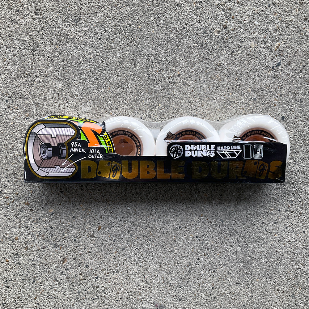 53mm DOUBLE DURO WHITE/GUM HARDLINE 101A/95A SKATEBOARD WHEELS