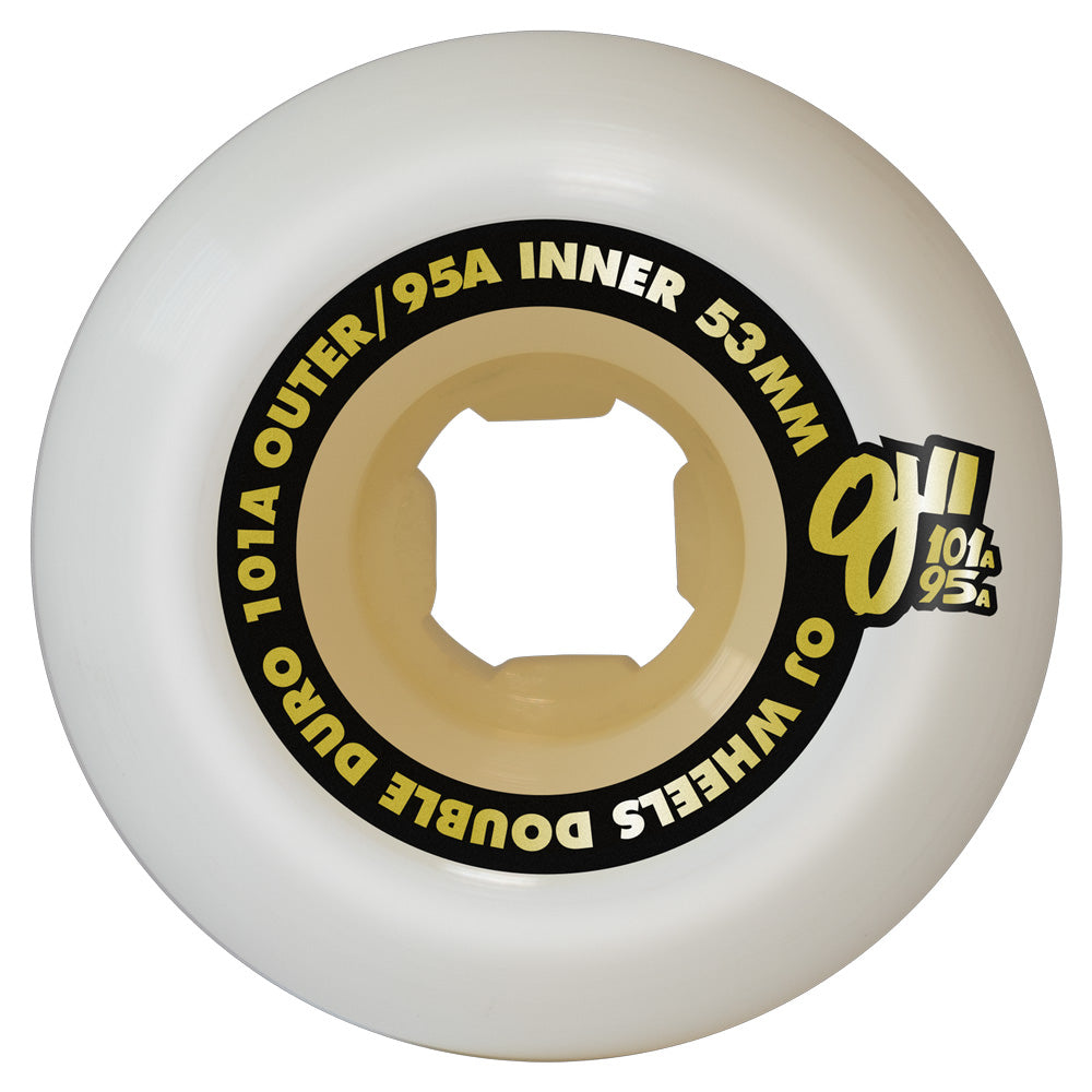 53mm DOUBLE DURO WHITE/GUM HARDLINE 101A/95A SKATEBOARD WHEELS