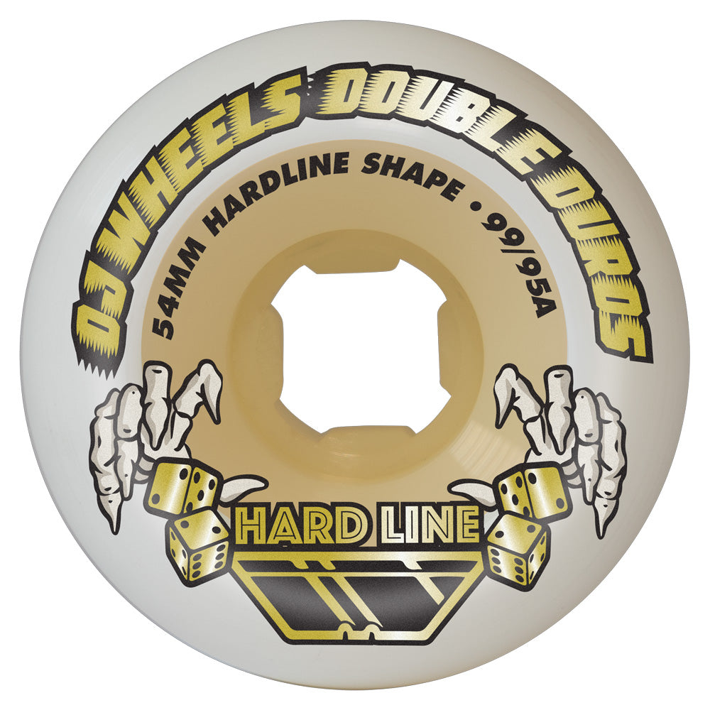 54mm DOUBLE DURO WHITE/GUM HARDLINE 99A/95A SKATEBOARD WHEELS