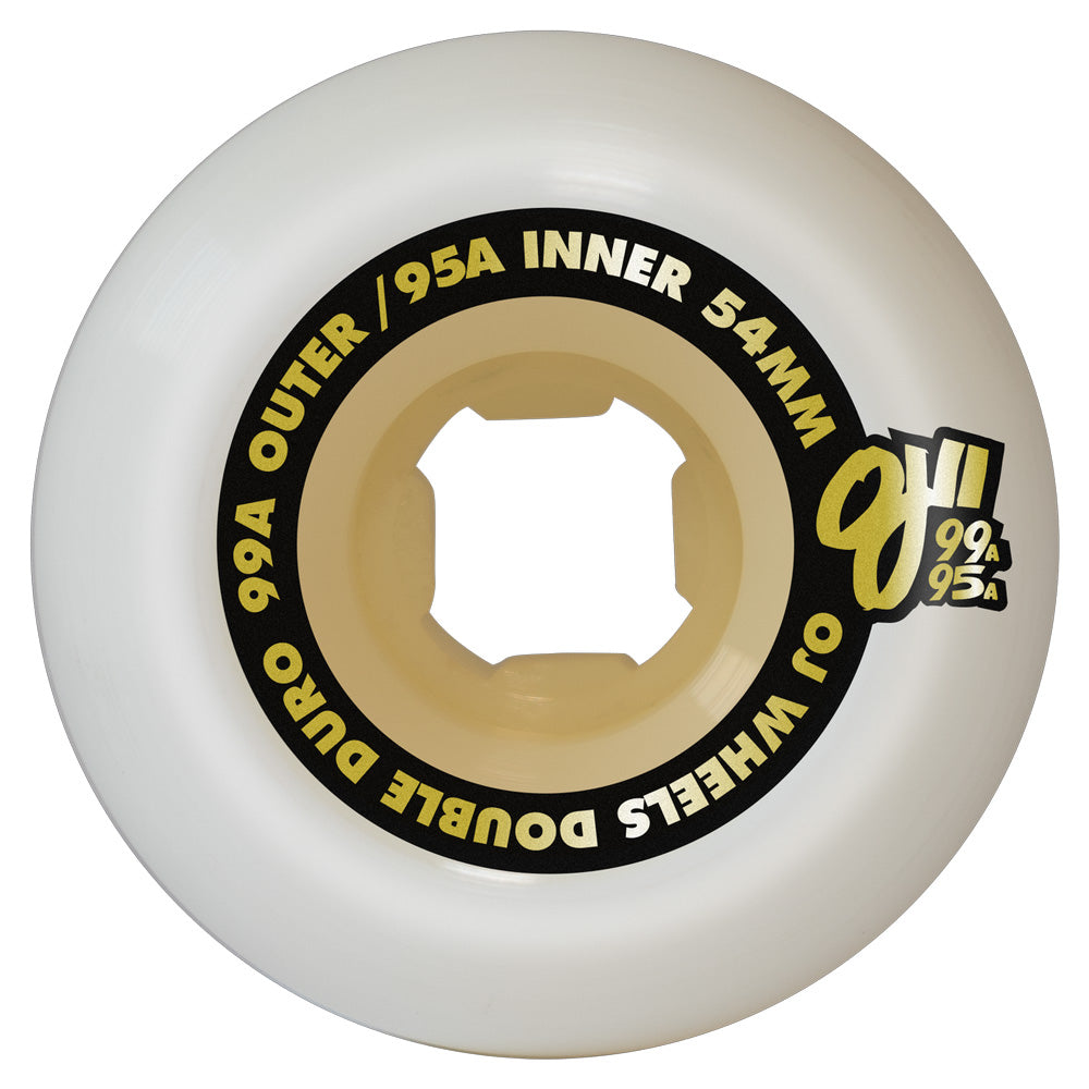 54mm DOUBLE DURO WHITE/GUM HARDLINE 99A/95A SKATEBOARD WHEELS