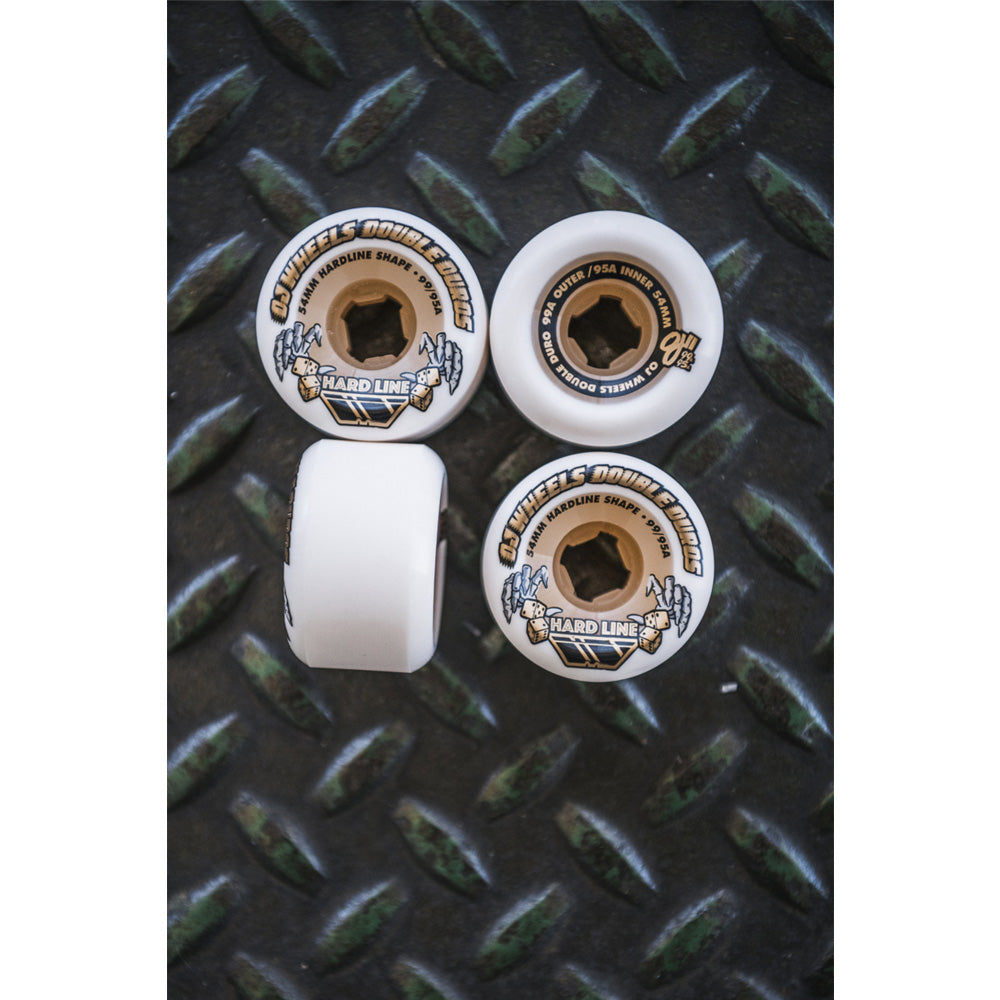 54mm DOUBLE DURO WHITE/GUM HARDLINE 99A/95A SKATEBOARD WHEELS