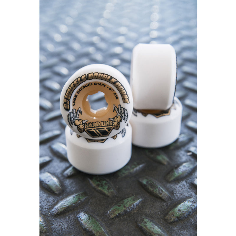54mm DOUBLE DURO WHITE/GUM HARDLINE 99A/95A SKATEBOARD WHEELS