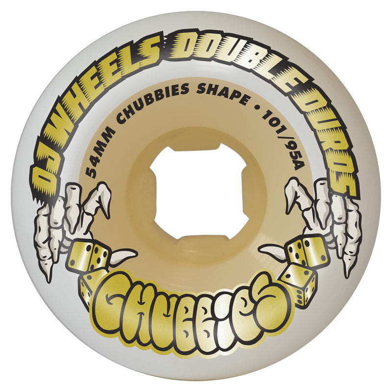 54mm DOUBLE DURO WHITE/GUM CHUBBIES 101A/95A SKATEBOARD WHEELS