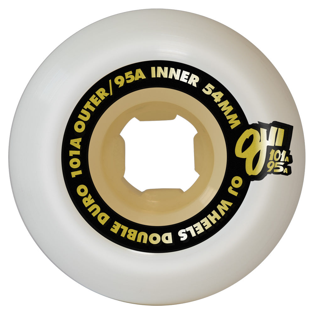 54mm DOUBLE DURO WHITE/GUM CHUBBIES 101A/95A SKATEBOARD WHEELS