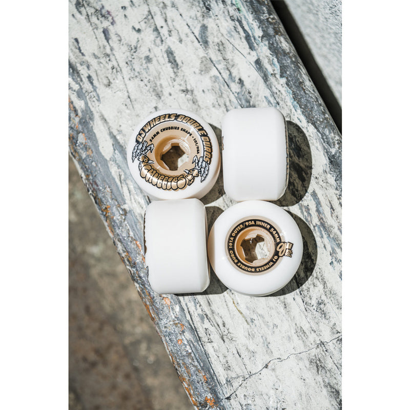 54mm DOUBLE DURO WHITE/GUM CHUBBIES 101A/95A SKATEBOARD WHEELS