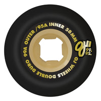 58mm DOUBLE DURO BLACK/GUM MINI COMBO 99A/95A SKATEBOARD WHEELS