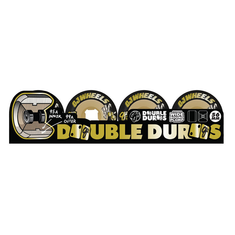 56mm DOUBLE DURO BLACK/GUM CHUBBIES 99A/95A SKATEBOARD WHEELS