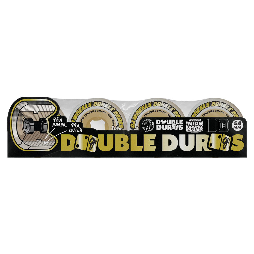 54mm DOUBLE DURO WHITE/GUM CHUBBIES 99A/95A SKATEBOARD WHEELS