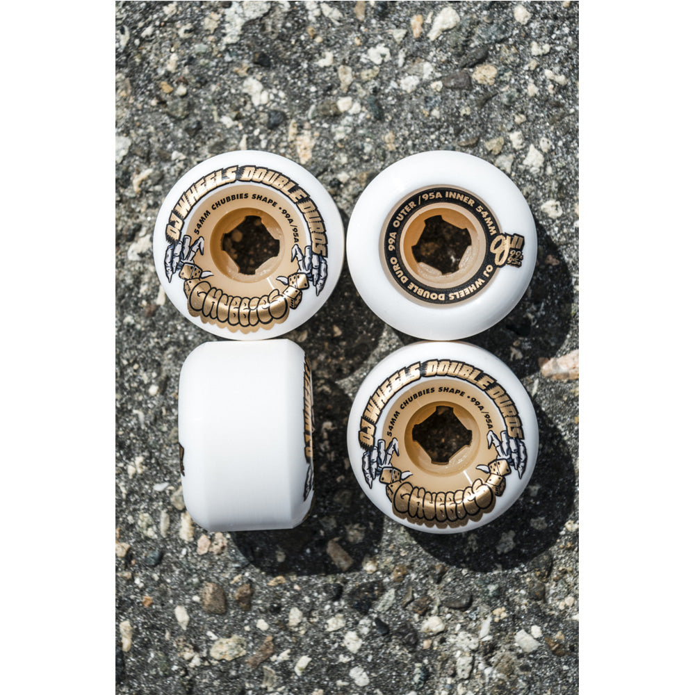 54mm DOUBLE DURO WHITE/GUM CHUBBIES 99A/95A SKATEBOARD WHEELS