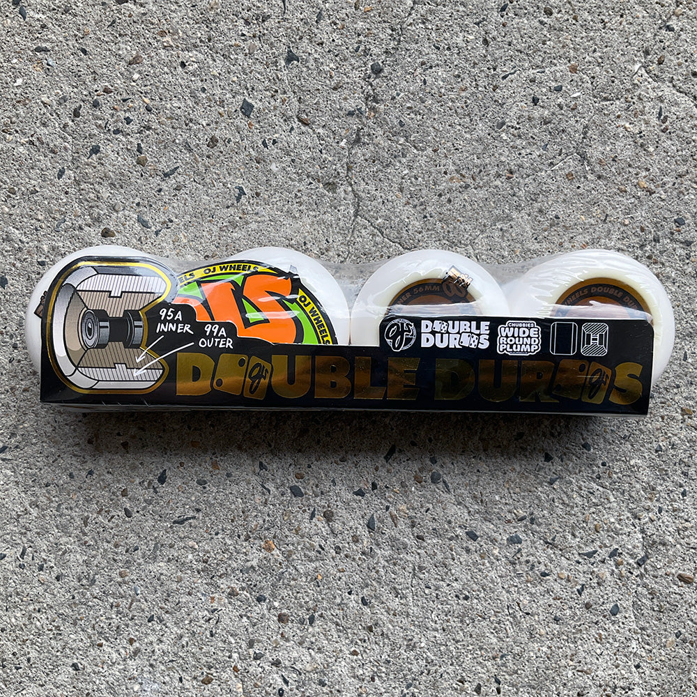 56mm DOUBLE DURO WHITE/GOLD CHUBBIES 99A/95A SKATEBOARD WHEELS