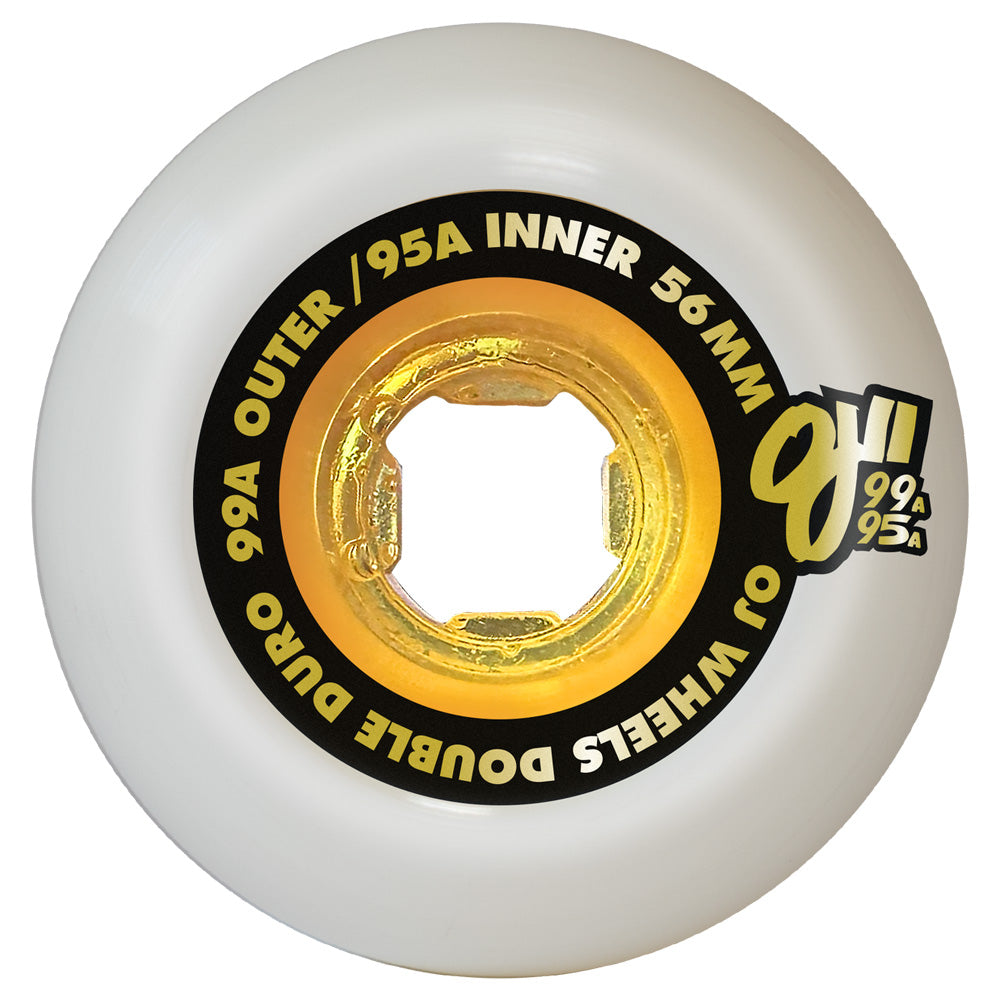 56mm DOUBLE DURO WHITE/GOLD CHUBBIES 99A/95A SKATEBOARD WHEELS