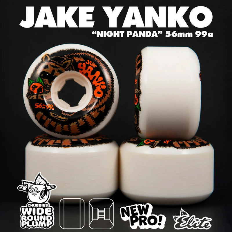 56mm JAKE YANKO NIGHT PANDA ELITE CHUBBIES WHITE 99A SKATEBOARD WHEELS