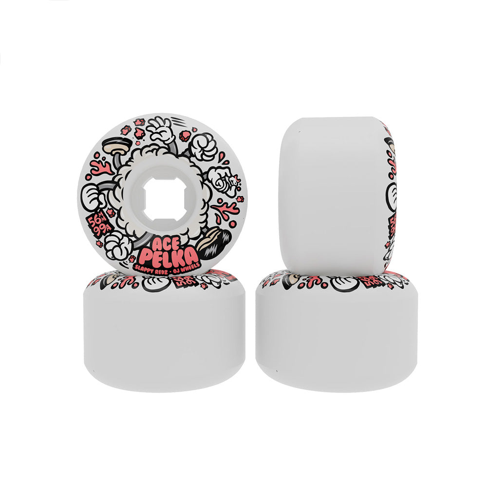 56mm ACE PELKA SLAPPY REDZ 2 ELITE CHUBBIES WHITE 99A SKATEBOARD WHEELS