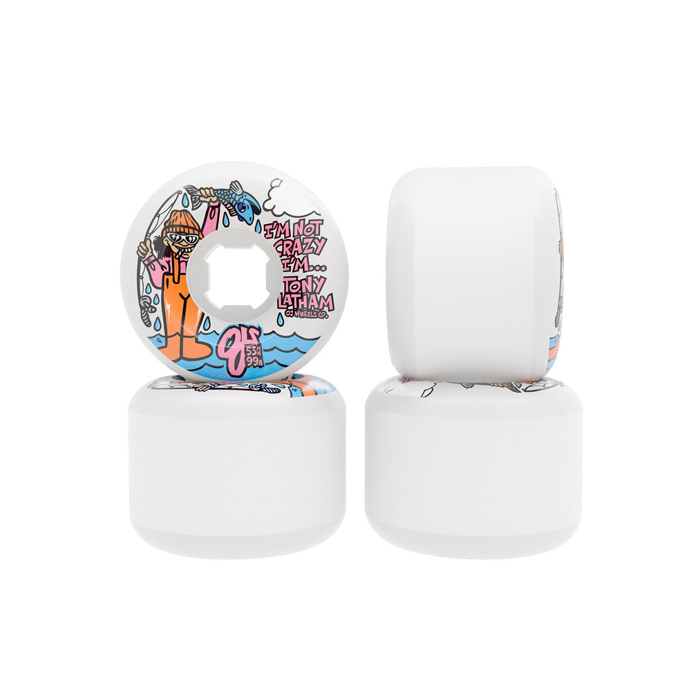 53mm TONY LATHAM ELITE FULL COMBO WHITE 99A SKATEBOARD WHEELS