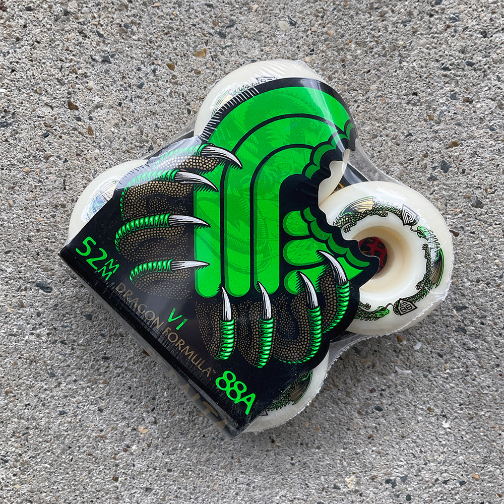 52mm x 31mm DRAGON FORMULA GREEN 88A SKATEBOARD WHEEL