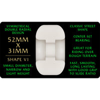 52mm x 31mm DRAGON FORMULA WHITE 88A SKATEBOARD WHEEL