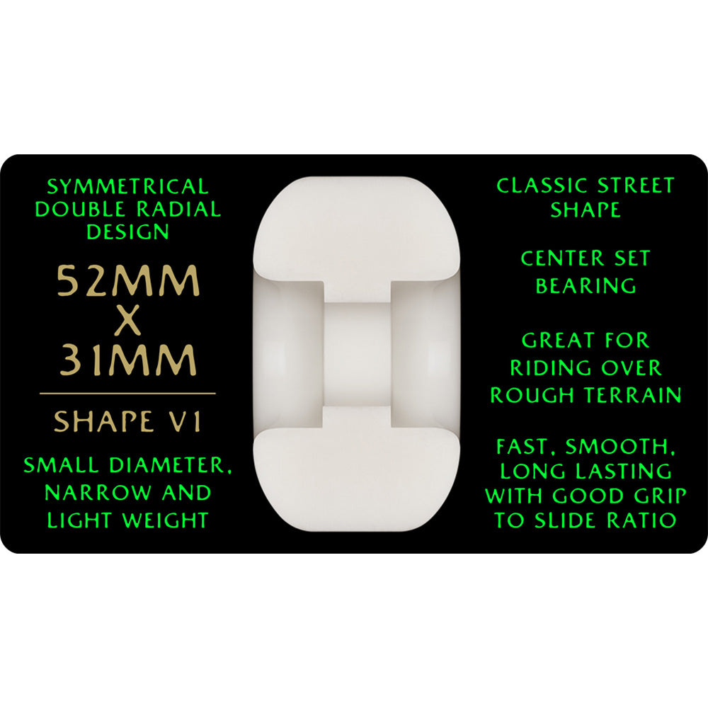 52mm x 31mm DRAGON FORMULA WHITE 88A SKATEBOARD WHEEL