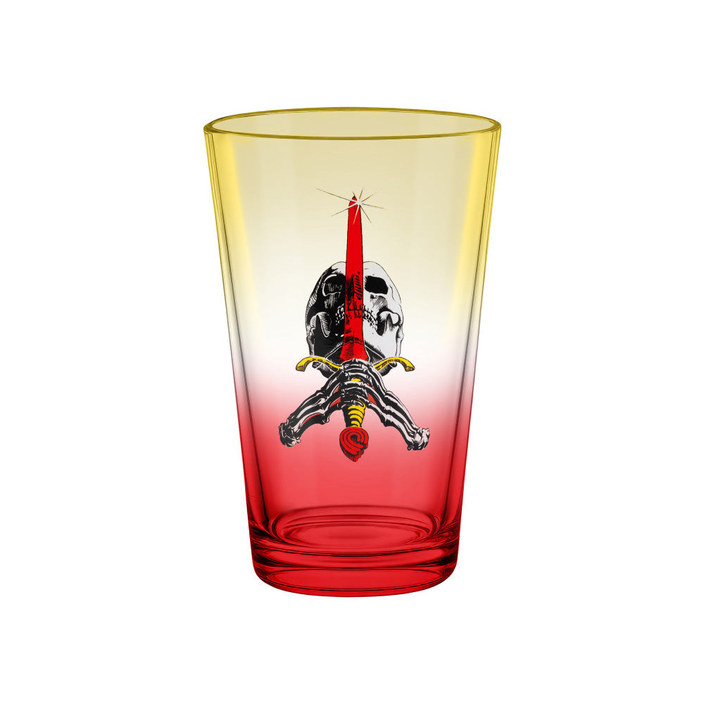 SKULL&SWORD PINT GLASS YELLOW/RED FADE