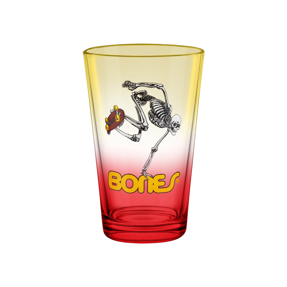 SKATEBOARD SKELTON PINT GLASS YELLOW/RED FADE
