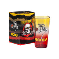 SKATEBOARD SKELTON PINT GLASS YELLOW/RED FADE