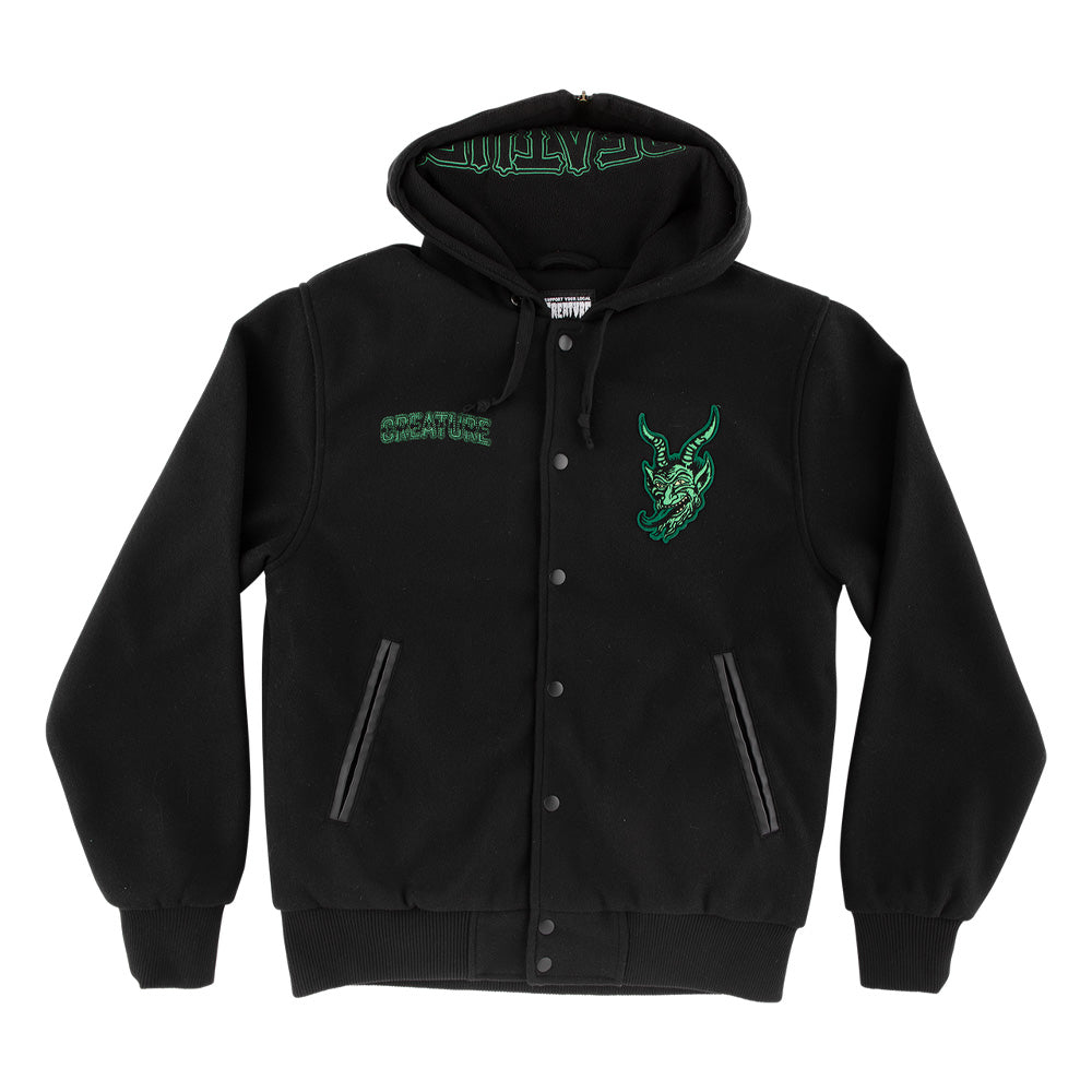 DROP OUT HOODED VARSITY JACKET